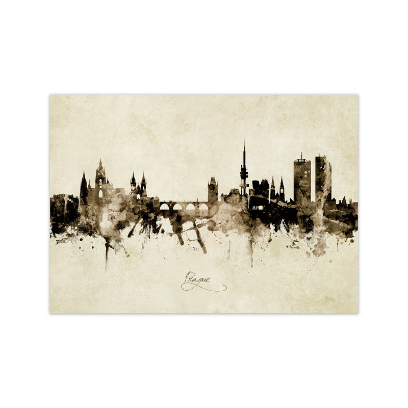 Prague Czech Republic Skyline Vintage Art Print by Michael Tompsett Print Only