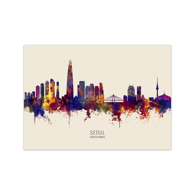 Seoul South Korea Skyline Autumn City Name Art Print by Michael Tompsett Print Only