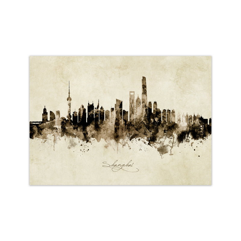 Shanghai China Skyline Vintage Art Print by Michael Tompsett Print Only