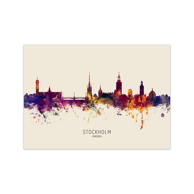 Stockholm Sweden Skyline Autumn City Name Art Print by Michael Tompsett Print Only