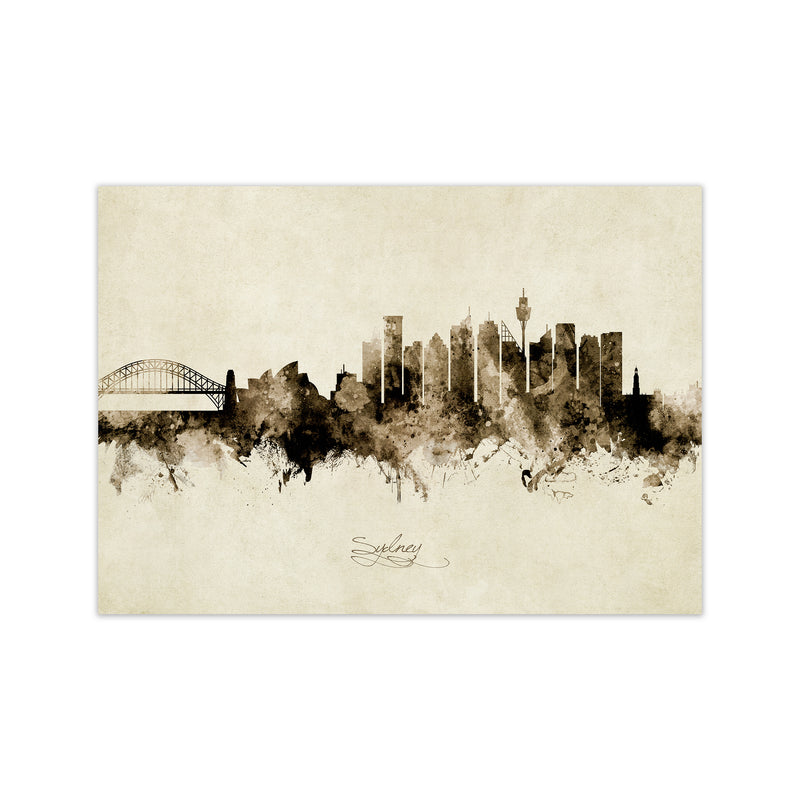 Sydney Australia Skyline Vintage Art Print by Michael Tompsett Print Only