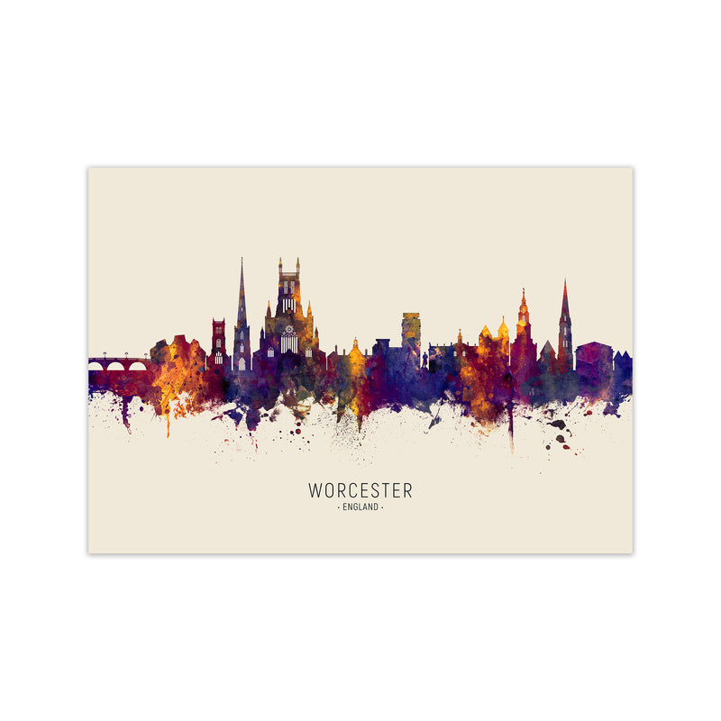 Worcester England Skyline Autumn City Name Art Print by Michael Tompsett Print Only