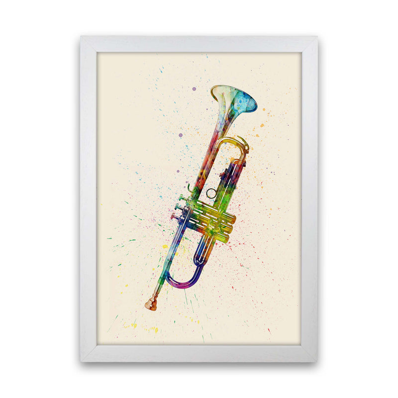 Trumpet Watercolour Multi-Colour Print by Michael Tompsett White Grain