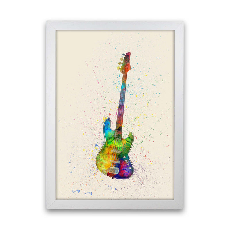 Electric Bass Guitar Watercolour Multi-Colour  by Michael Tompsett White Grain