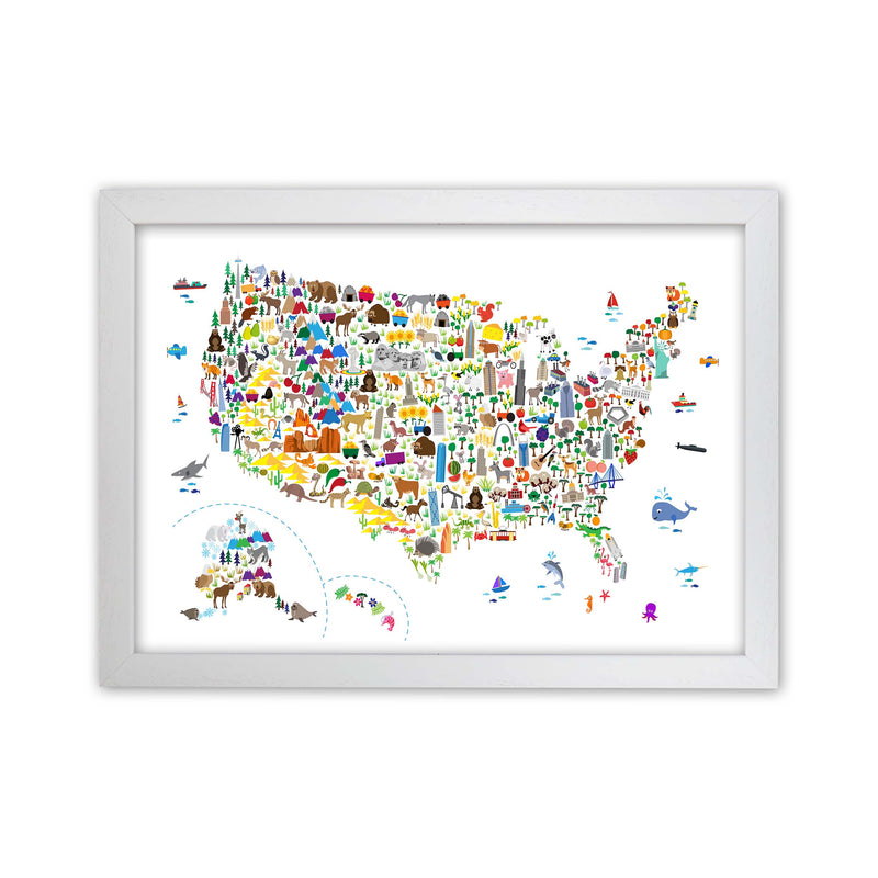 Animal Map of United States Nursery Print by Michael Tompsett White Grain