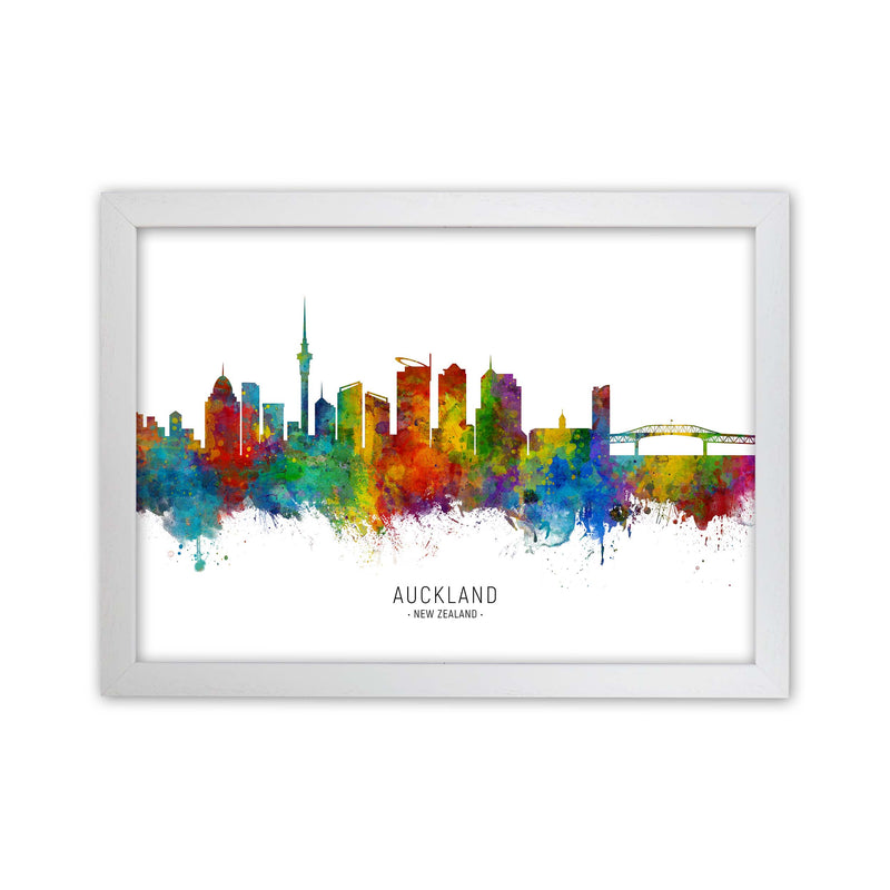 Auckland New Zealand Skyline Art Print by Michael Tompsett White Grain