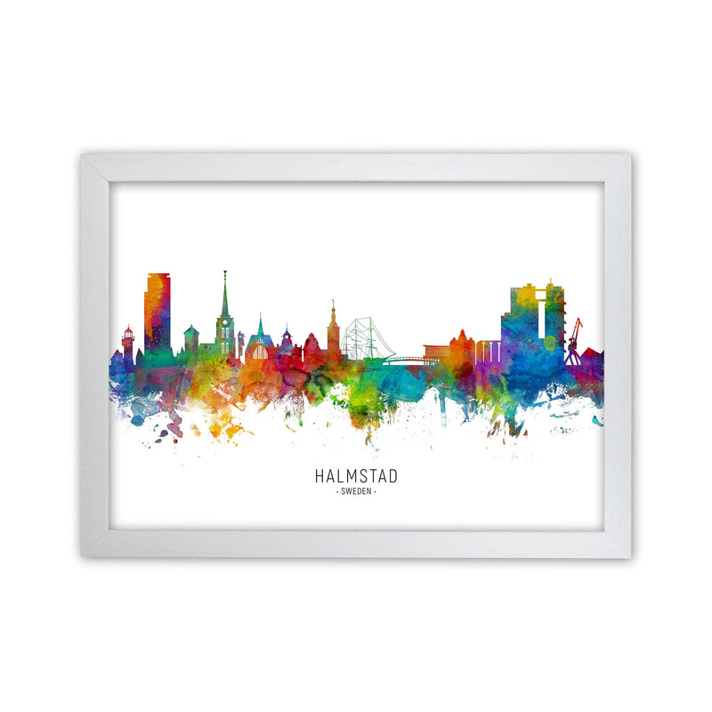 Halmstad Sweden Skyline Art Print by Michael Tompsett White Grain