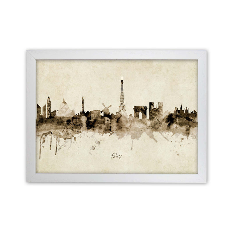 Paris France Skyline Vintage  Art Print by Michael Tompsett White Grain