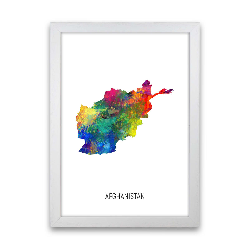 Afghanistan Watercolour Map Art Print by Michael Tompsett White Grain