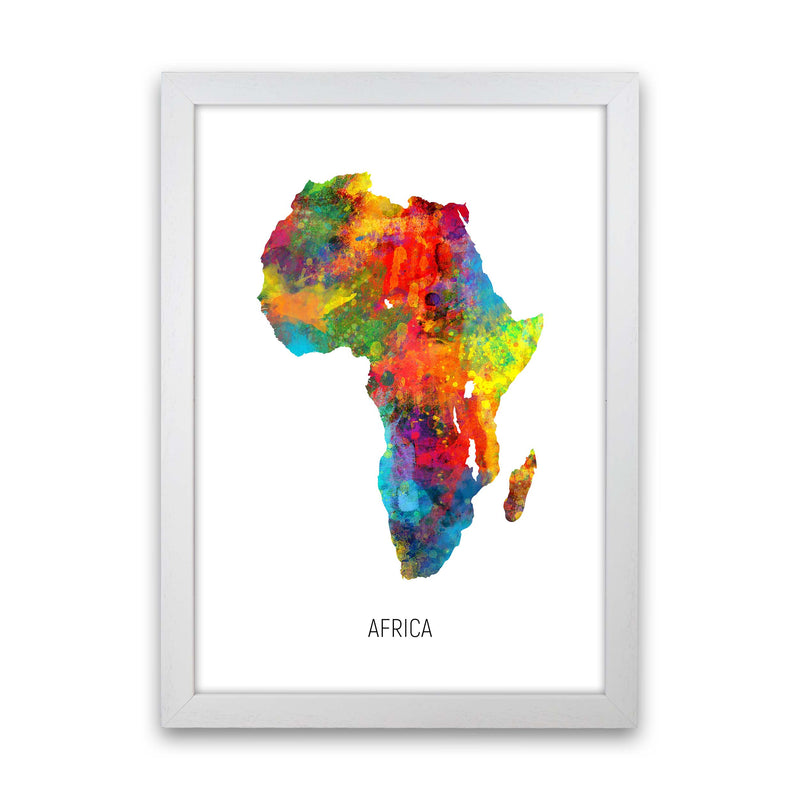 Africa Watercolour Map Art Print by Michael Tompsett White Grain