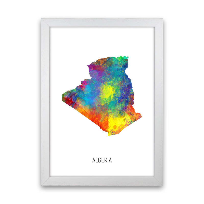 Algeria Watercolour Map Art Print by Michael Tompsett White Grain