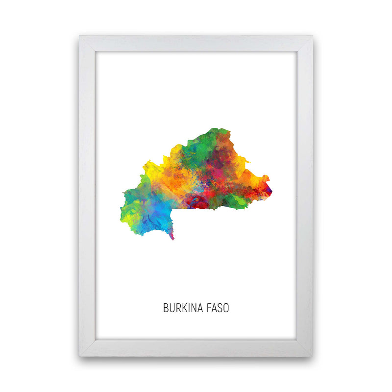 Burkina Faso Watercolour Map Art Print by Michael Tompsett White Grain