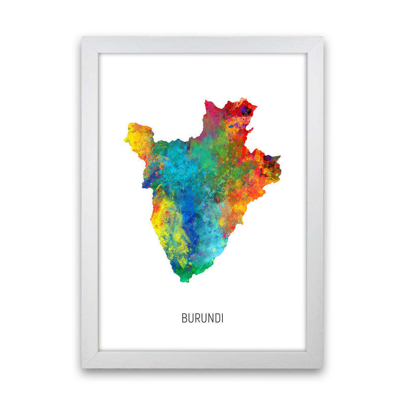 Burundi Watercolour Map Art Print by Michael Tompsett White Grain