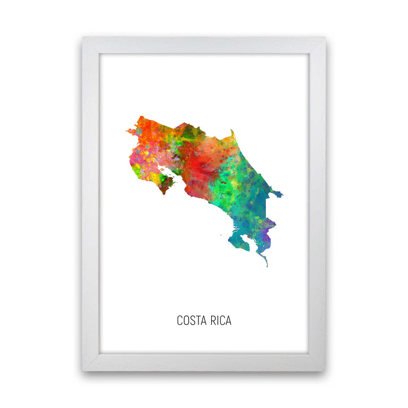 Costa Rica Watercolour Map Art Print by Michael Tompsett White Grain