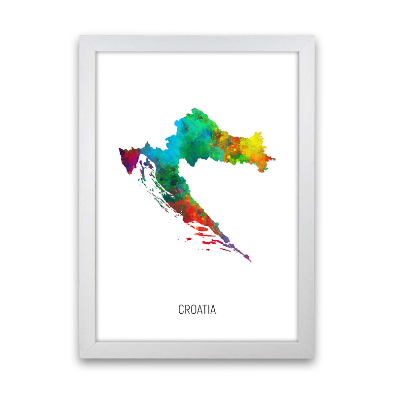 Croatia Watercolour Map Art Print by Michael Tompsett White Grain