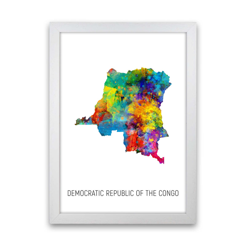 Democratic Republic Of The Congo Watercolour Map  by Michael Tompsett White Grain