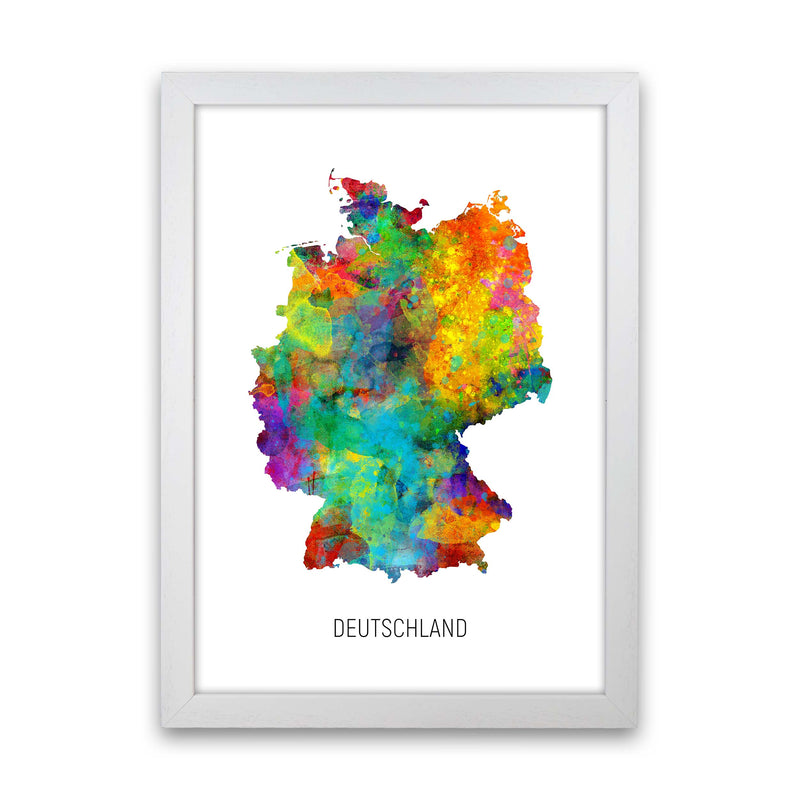 Deutschland Watercolour Map Art Print by Michael Tompsett White Grain