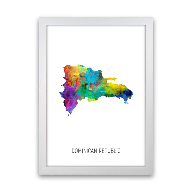 Dominican Republic Watercolour Map Print by Michael Tompsett White Grain