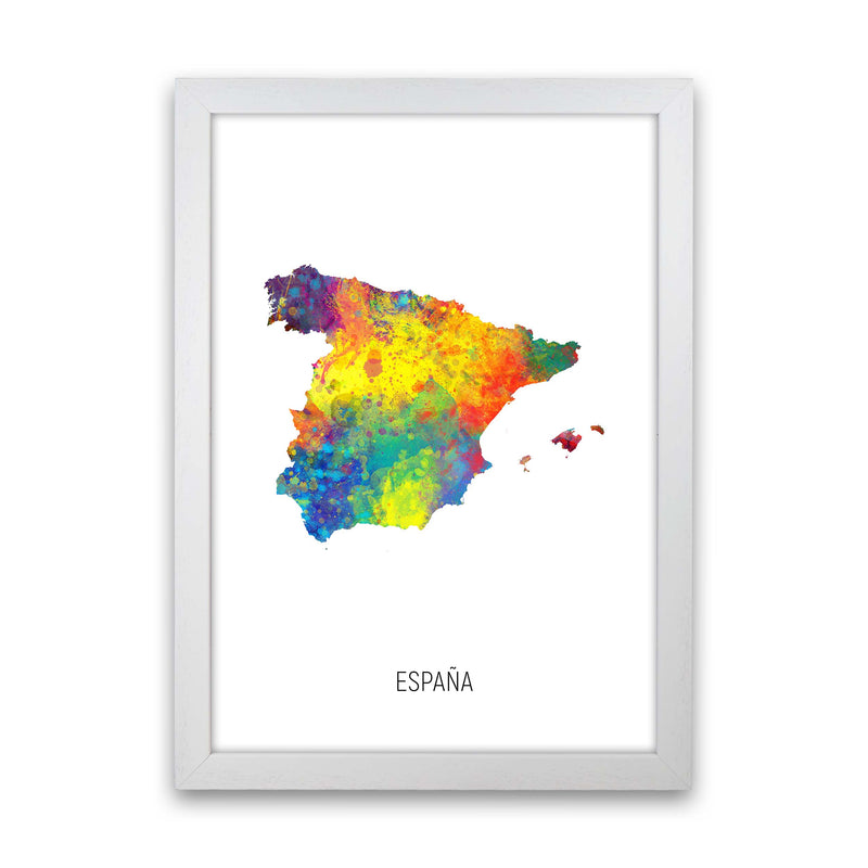 Espana Watercolour Map Art Print by Michael Tompsett White Grain