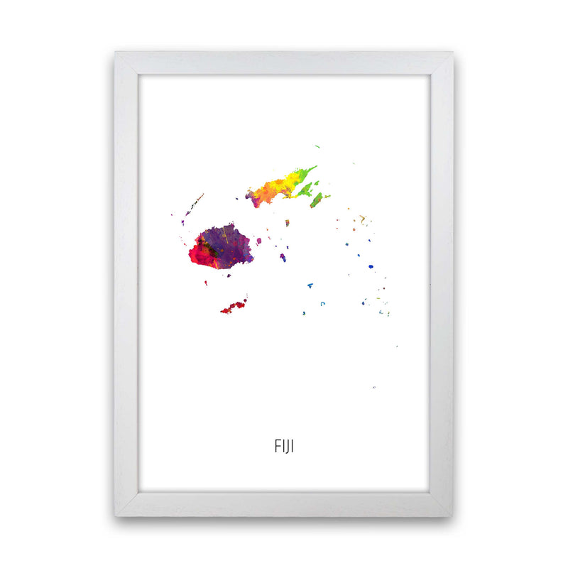 Fiji Watercolour Map Art Print by Michael Tompsett White Grain