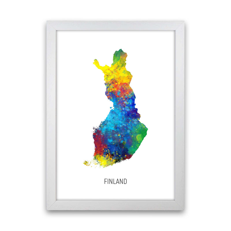 Finland Watercolour Map Art Print by Michael Tompsett White Grain