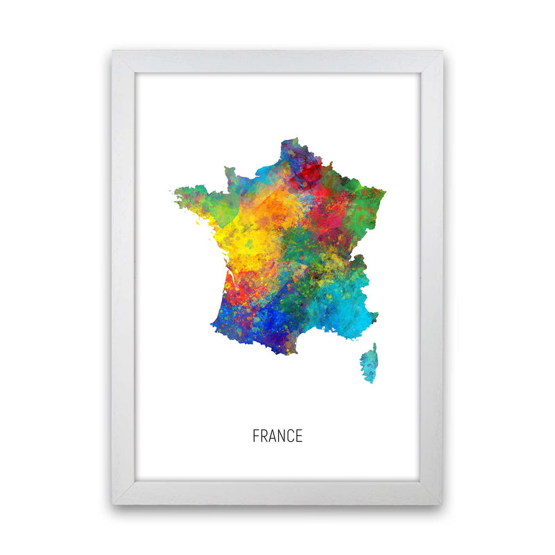 France Watercolour Map Art Print by Michael Tompsett White Grain