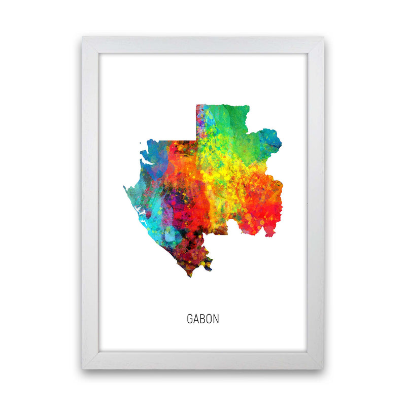 Gabon Watercolour Map Art Print by Michael Tompsett White Grain