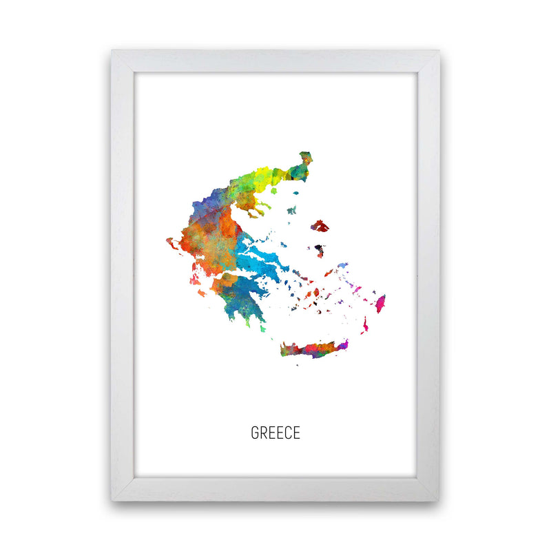 Greece Watercolour Map Art Print by Michael Tompsett White Grain