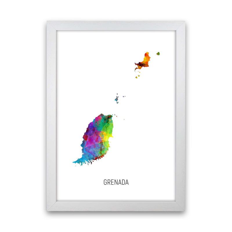 Grenada Watercolour Map Art Print by Michael Tompsett White Grain