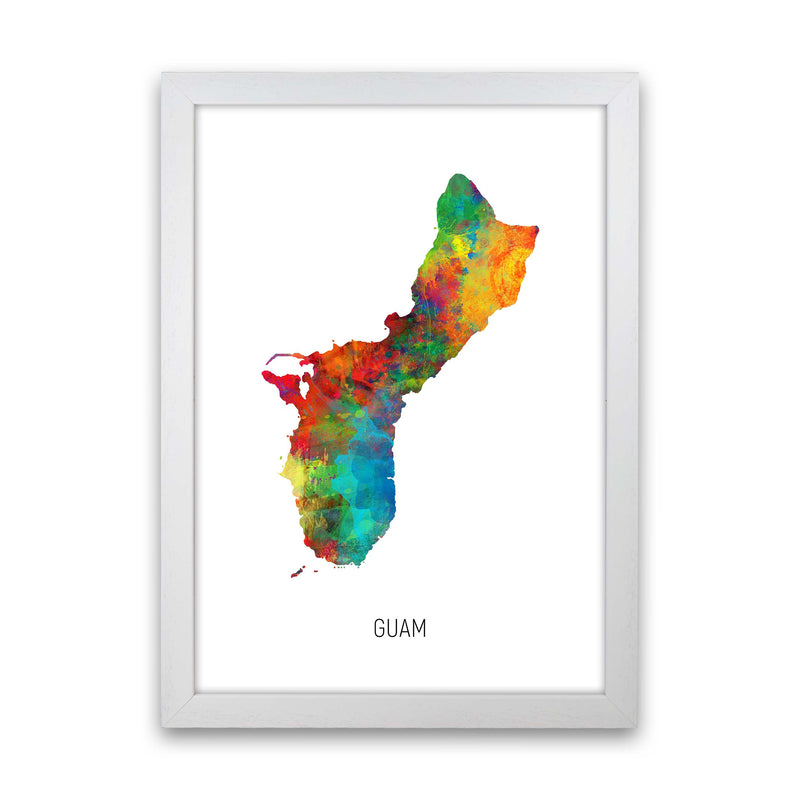 Guam Watercolour Map Art Print by Michael Tompsett White Grain