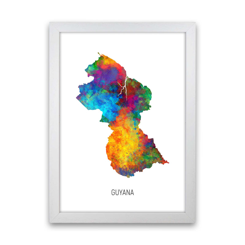 Guyana Watercolour Map Art Print by Michael Tompsett White Grain