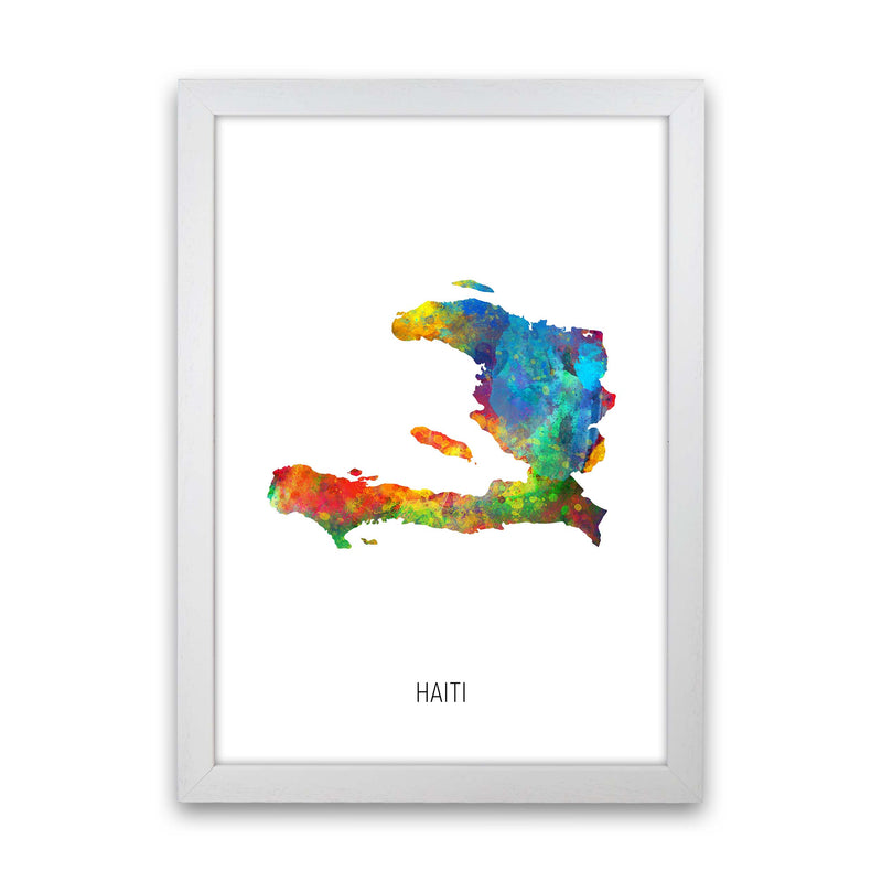 Haiti Watercolour Map Art Print by Michael Tompsett White Grain