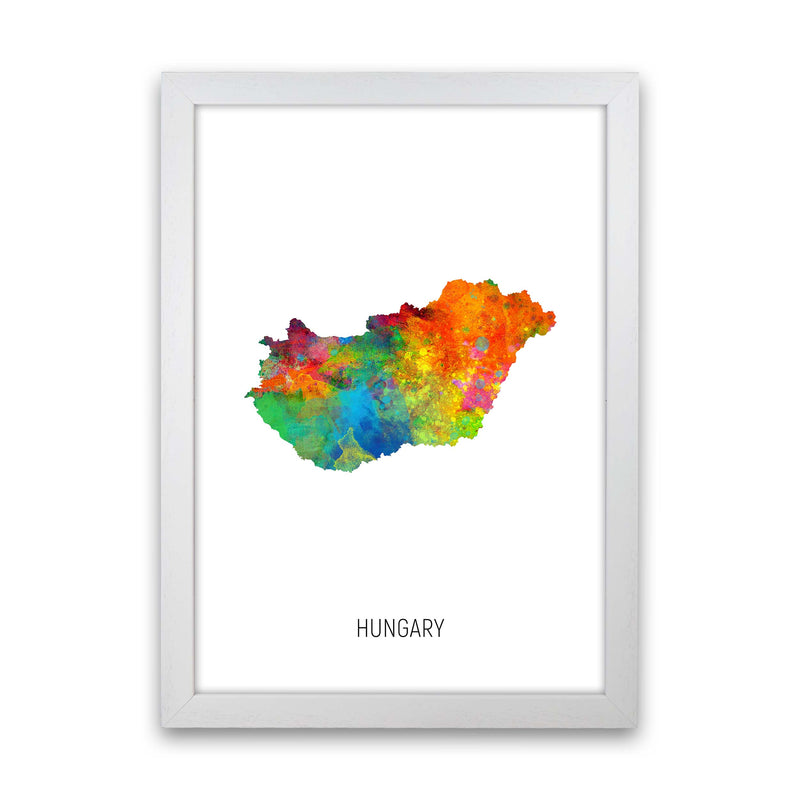 Hungary Watercolour Map Art Print by Michael Tompsett White Grain