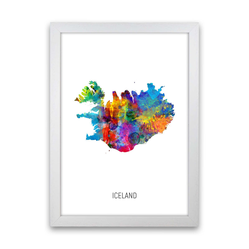 Iceland Watercolour Map Art Print by Michael Tompsett White Grain