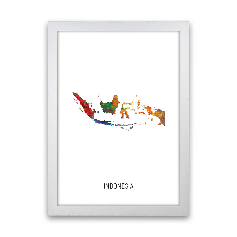 Indonesia Watercolour Map Art Print by Michael Tompsett White Grain