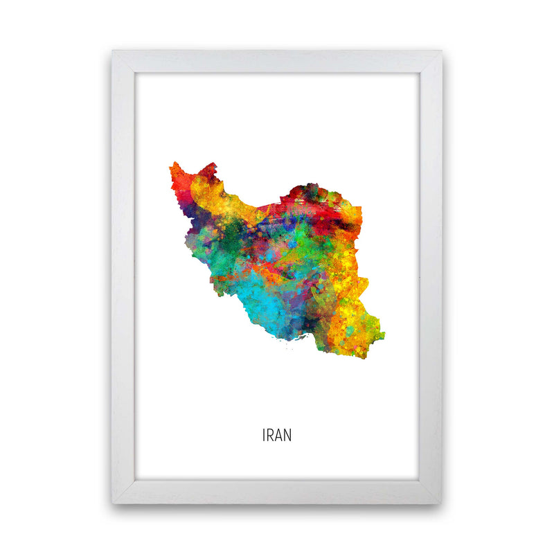 Iran Watercolour Map Art Print by Michael Tompsett White Grain