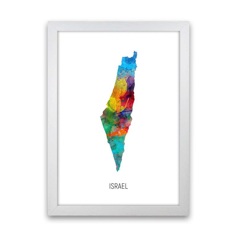 Israel Watercolour Map Art Print by Michael Tompsett White Grain