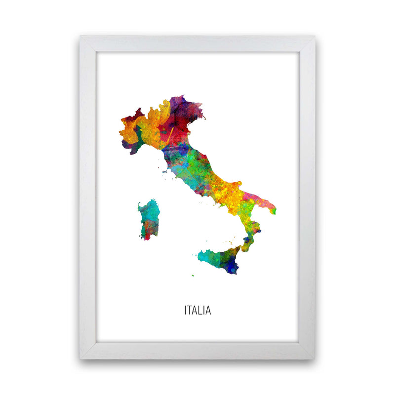 Italia Watercolour Map Art Print by Michael Tompsett White Grain