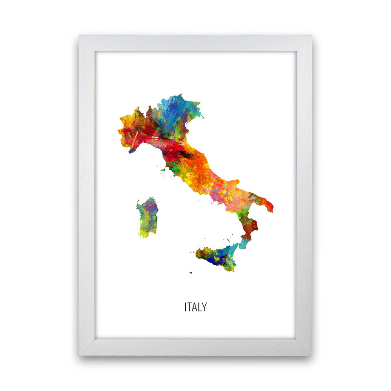 Italy Watercolour Map Art Print by Michael Tompsett White Grain