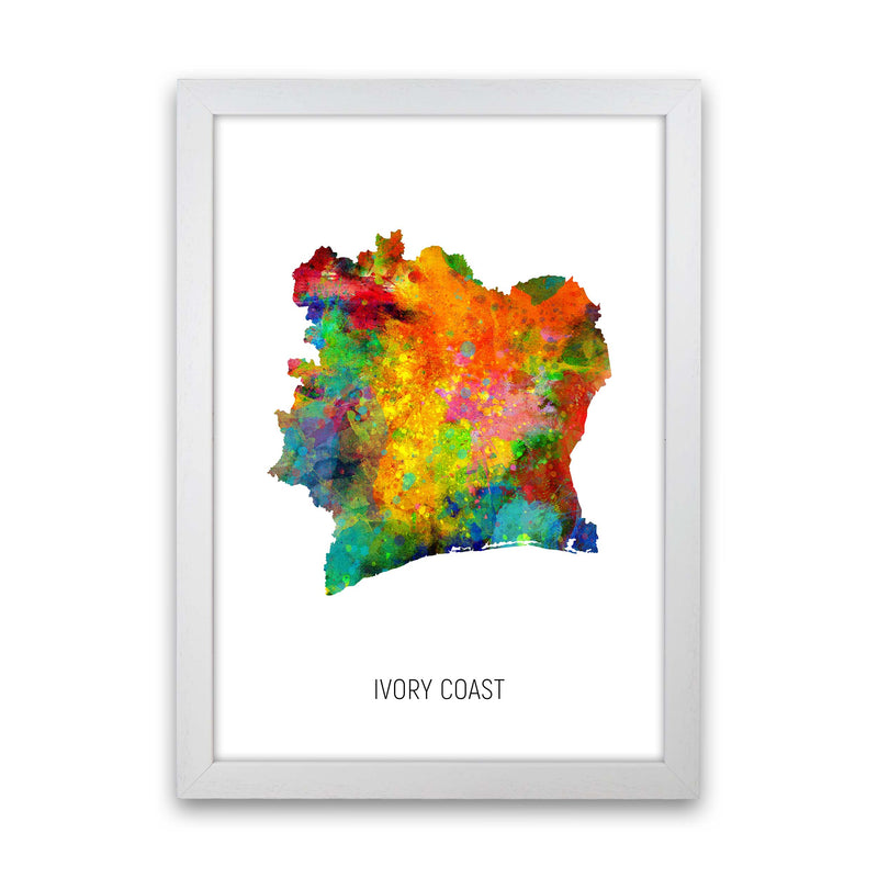 Ivory Coast Watercolour Map Art Print by Michael Tompsett White Grain