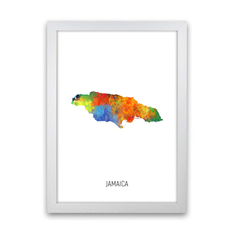 Jamaica Watercolour Map Art Print by Michael Tompsett White Grain