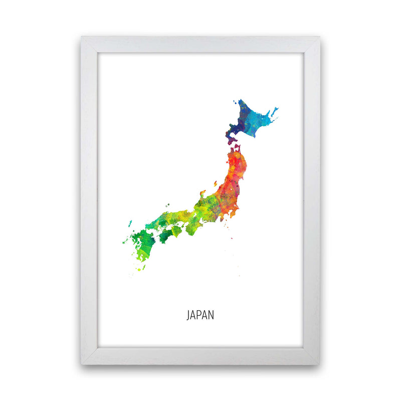 Japan Watercolour Map Art Print by Michael Tompsett White Grain