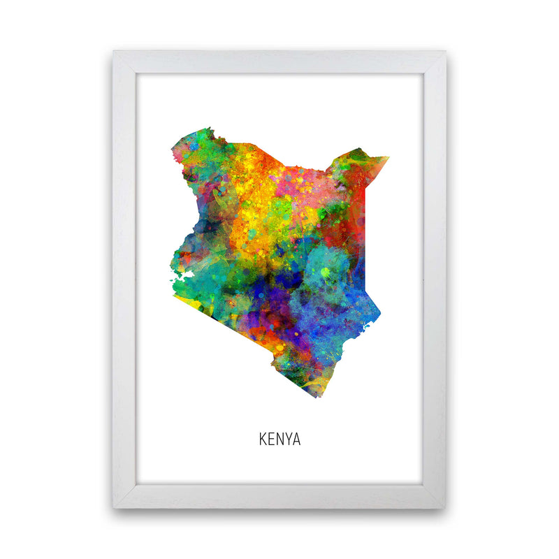 Kenya Watercolour Map Art Print by Michael Tompsett White Grain