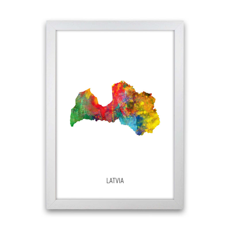 Latvia Watercolour Map Art Print by Michael Tompsett White Grain