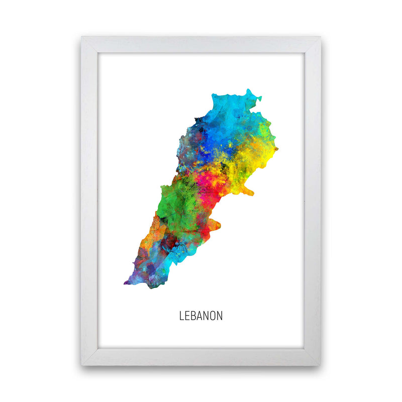 Lebanon Watercolour Map Art Print by Michael Tompsett White Grain