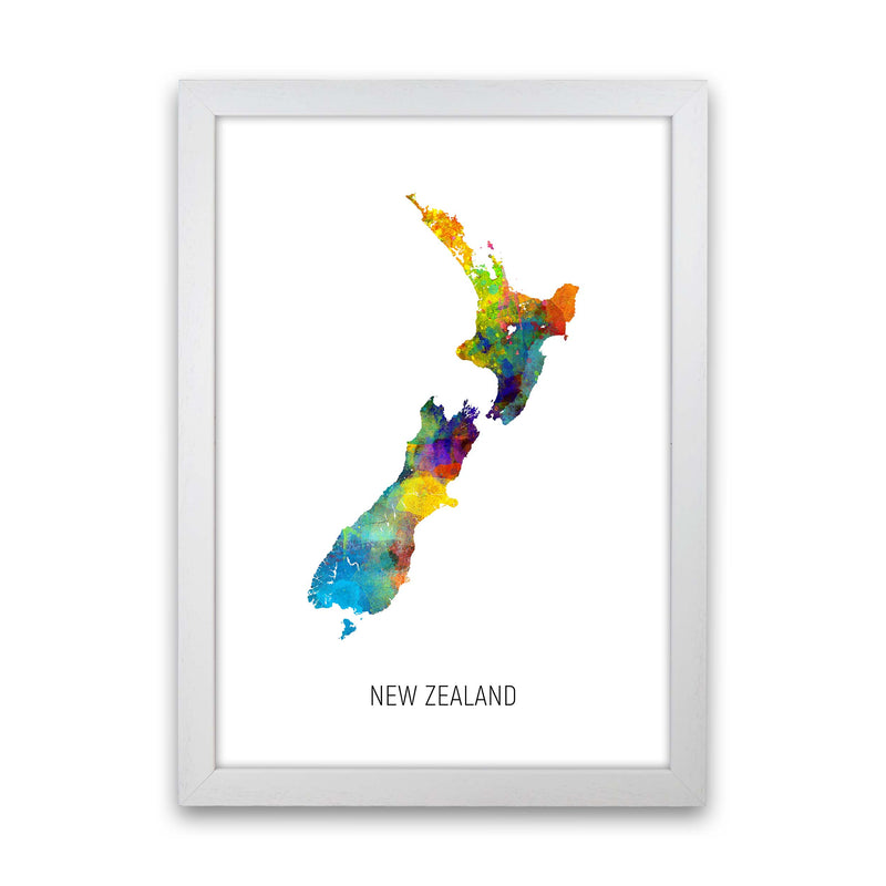 New Zealand Watercolour Map Art Print by Michael Tompsett White Grain