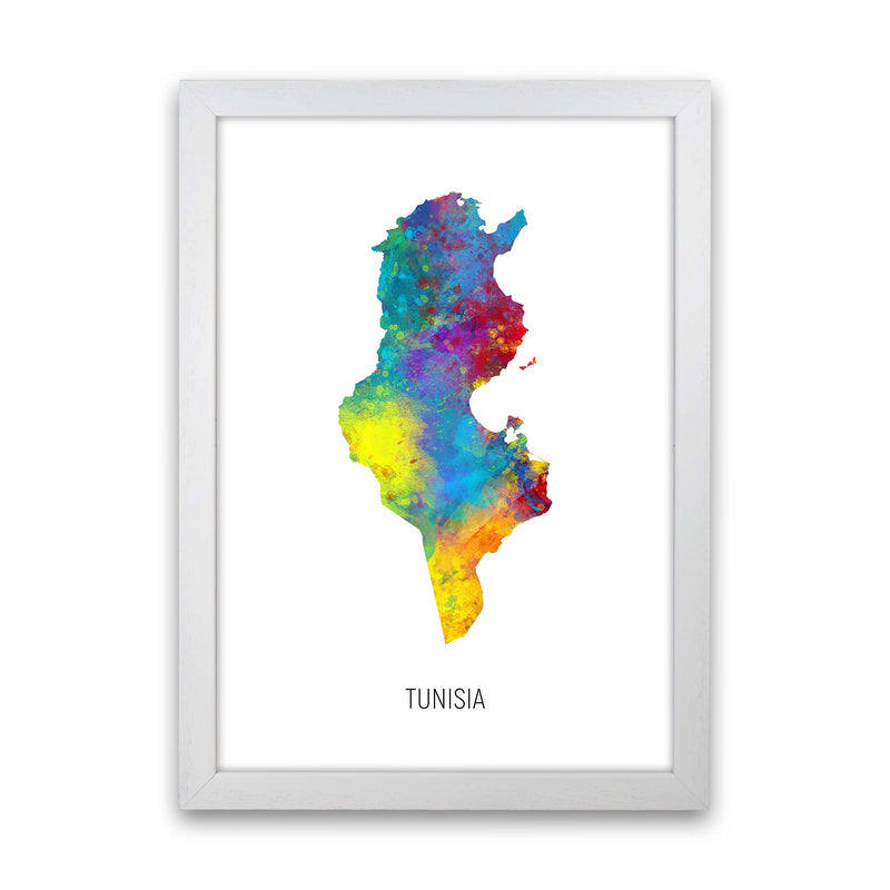 Tunisia Watercolour Map Art Print by Michael Tompsett White Grain