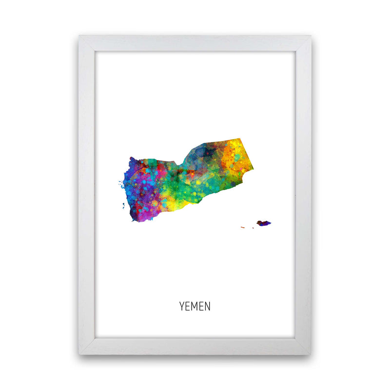 Yemen Watercolour Map Art Print by Michael Tompsett White Grain