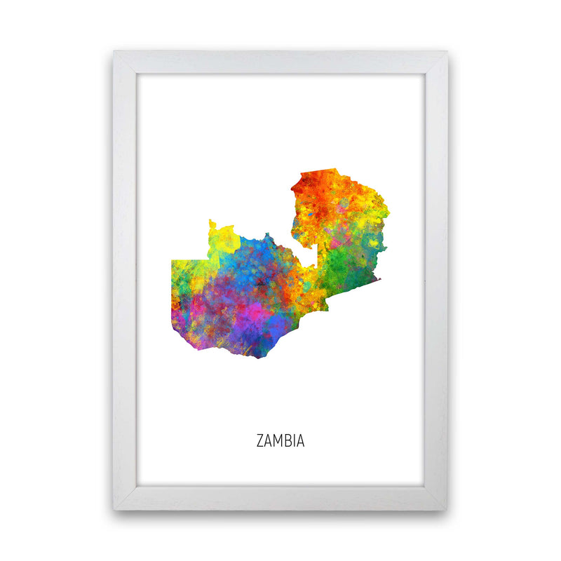 Zambia Watercolour Map Art Print by Michael Tompsett White Grain