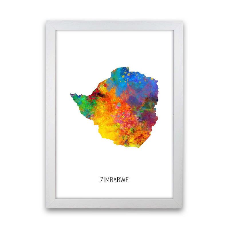 Zimbabwe Watercolour Map Art Print by Michael Tompsett White Grain